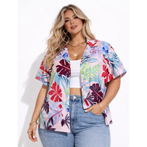 Women’s Plus Size Button Down Hawaiian Short Sleeve Shirt – Size 3XL – NWOT
